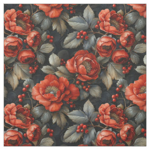 Red flowers on black fabric