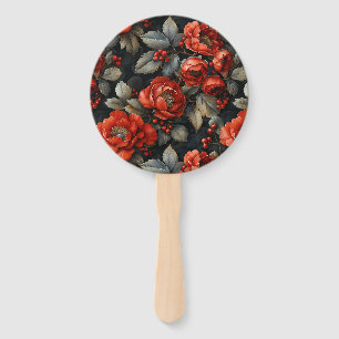 Red flowers on black hand fan