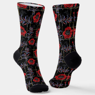 Red flowers on black. socks