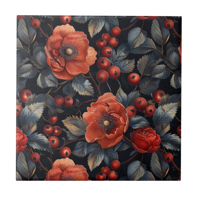 Red flowers on black tile (Front)