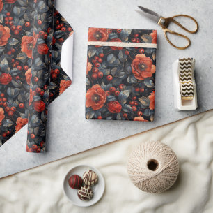 Red flowers on black wrapping paper