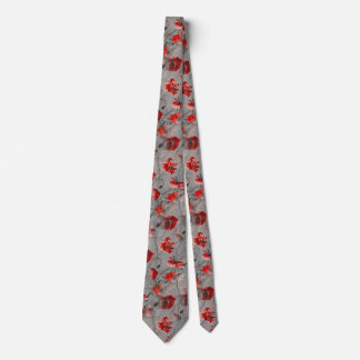 Red Flowers on Dark Grey, Red Poppies Floral Print Tie