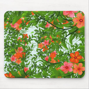 Red Flowers on Green Art Mouse Mat