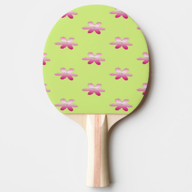 Red flowers on green ping pong paddle (Front)