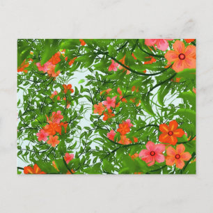 Red Flowers on Green Postcard
