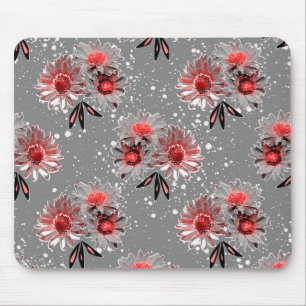 Red flowers on grey mouse mat