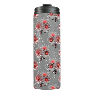 Red flowers on grey thermal tumbler
