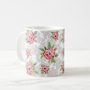 Red Flowers on Lacy Background Coffee Mug