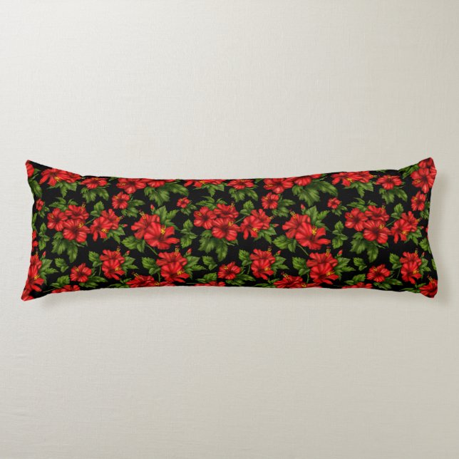 Red flowers on the black background body cushion (Front)