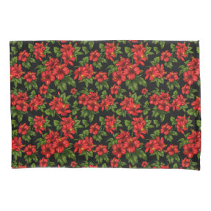  Red flowers on the black background Pillowcase