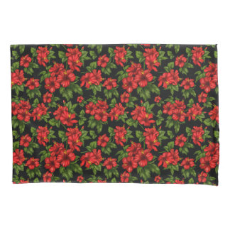Red flowers on the black background Pillowcase