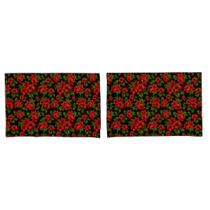 Red flowers on the black background pillowcase