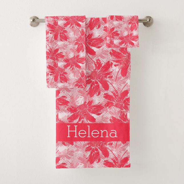 Red flowers on white. bath towel set (Insitu)