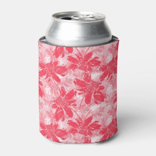 Red flowers on white. can cooler