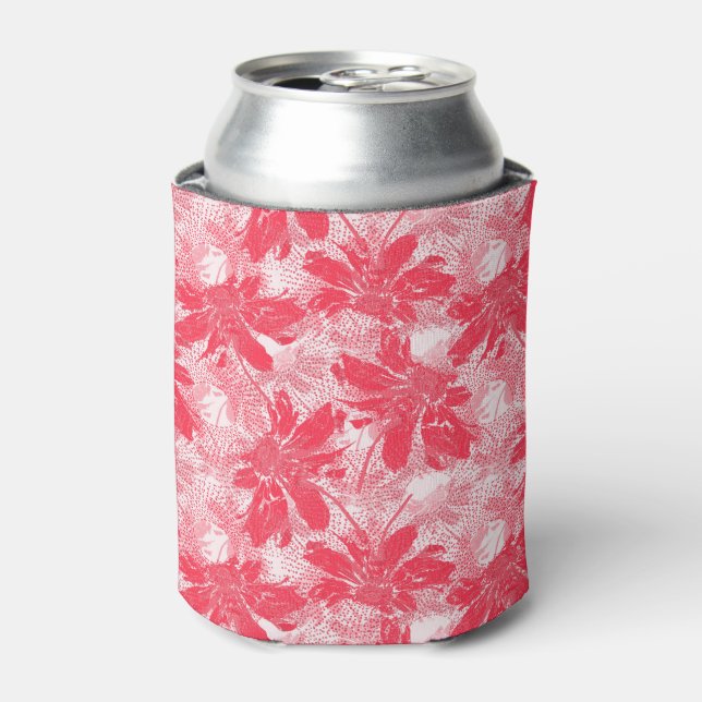 Red flowers on white. can cooler (Can Front)