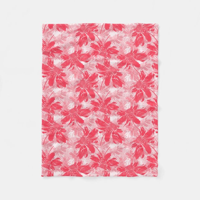 Red flowers on white. fleece blanket (Front)