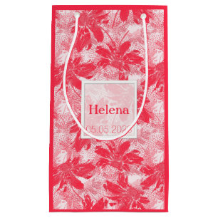 Red flowers on white. small gift bag