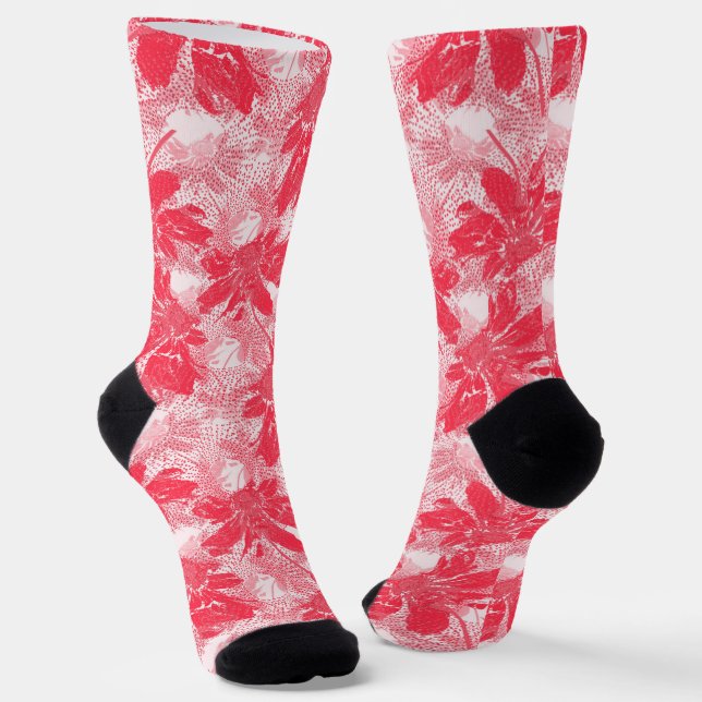 Red flowers on white. socks (Angled)
