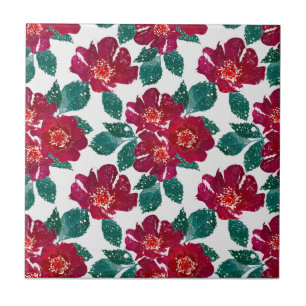 Red flowers on white. tile