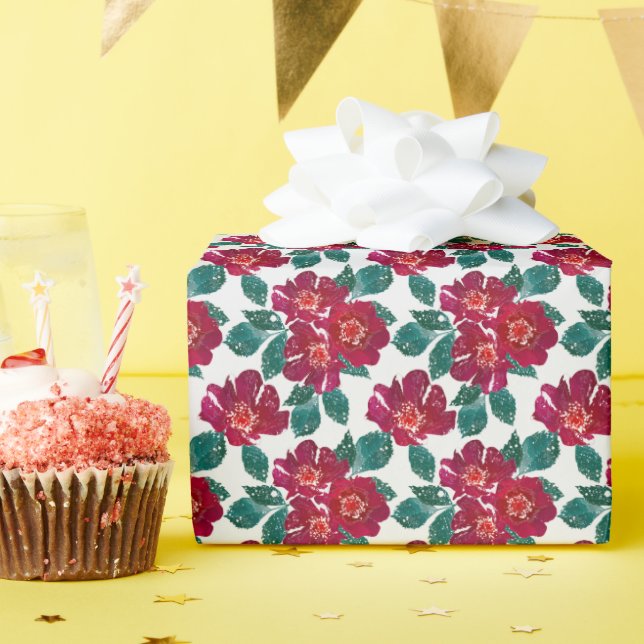 Red flowers on white. wrapping paper (Birthday Party)