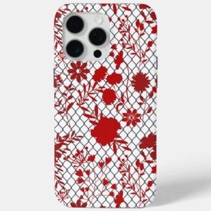 'Red Flowers Outline on Net iPhone 15 Pro Max Case