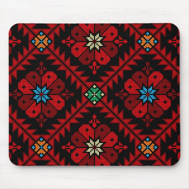 Red flowers Palestine Embroidery tatreez Pattern Mouse Mat (Front)