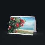 Red flowers paradise beach New Zealand summer Holiday Card<br><div class="desc">Red Pohutukawa tree flowers paradise beach New Zealand summer</div>