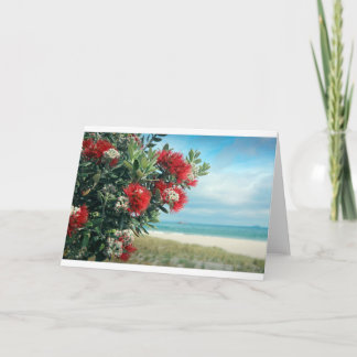 Red flowers paradise beach New Zealand summer Holiday Card