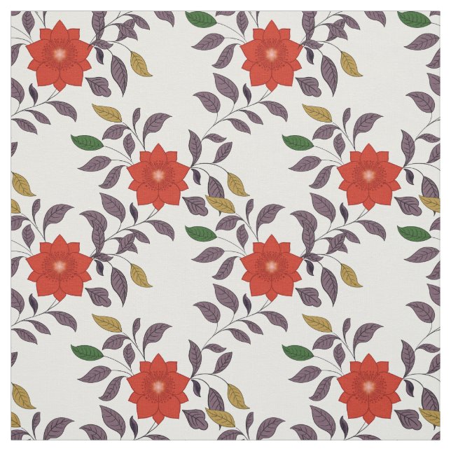 Red Flowers Pattern | Chinoiserie Style Fabric (Swatch)