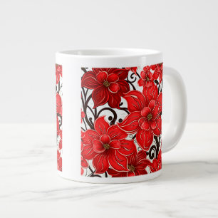 Red Flowers Pattern Jumbo Mug