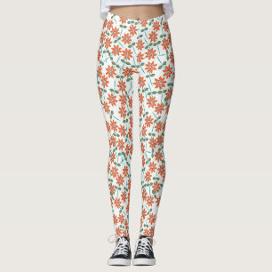 Red Flowers Pattern With White Background-142 Leggings