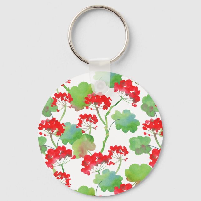 Red flowers (Pelargonium) Key Ring (Front)