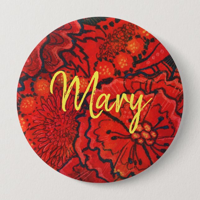 Red Flowers personalized monogram name custom text 10 Cm Round Badge (Front)