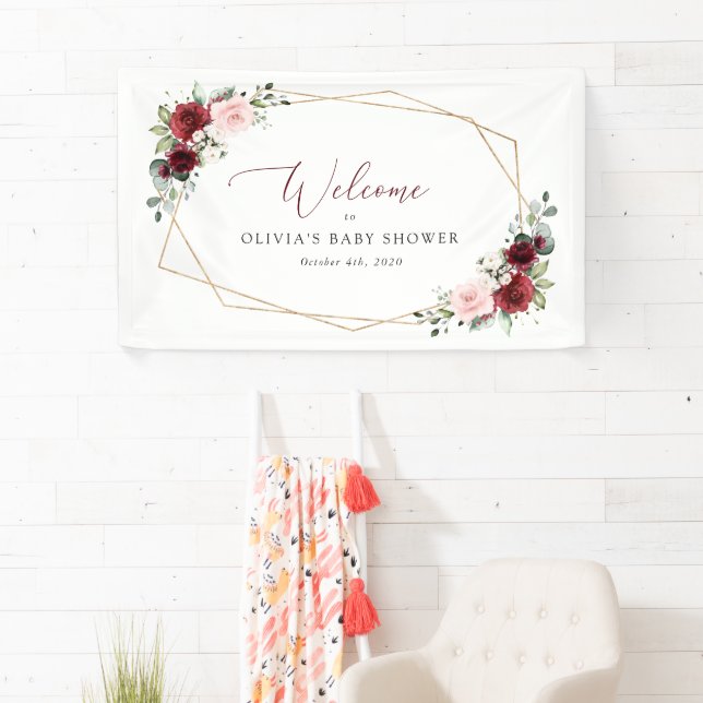 Red Flowers, Pink Flowers, Baby Shower Welcome Banner (Insitu)