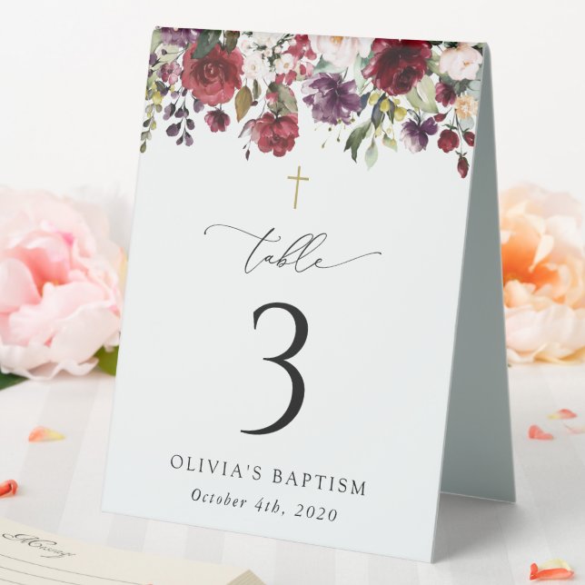 Red Flowers, Pink Flowers, Baptism Table Numbers (In SItu (Wedding))