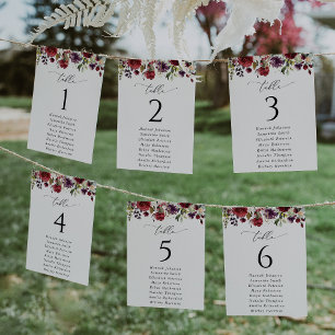 Red Flowers, Pink Flowers, Seating Chart Cards