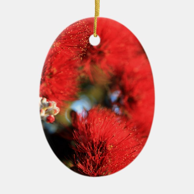 Red flowers Pohutukawa tree Ceramic Tree Decoration (Front)