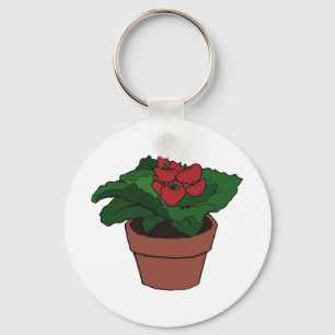Red Flowers Pot Plant Key Ring
