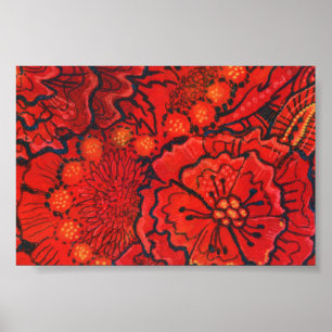 Red Flowers, Quirky Flower Abstract Floral Art Poster