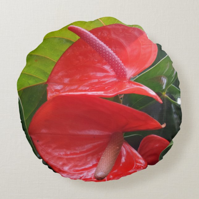 Red Flowers Round Pillow (Back)