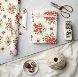 Red Flowers Spring Floral Wrapping Paper