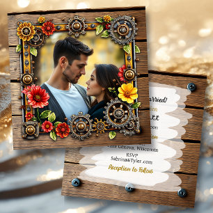 Red  Flowers Steampunk Personalised Wedding Invitation