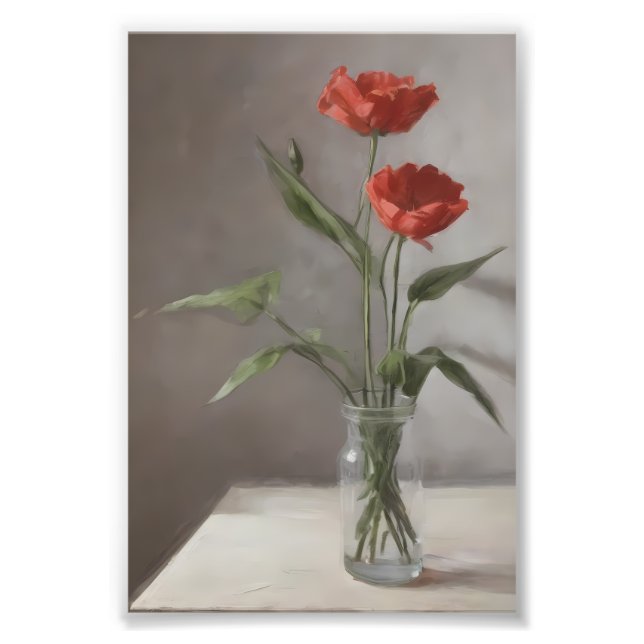 Red Flowers Still Life - Timeless Floral Beauty Photo Print (Front)