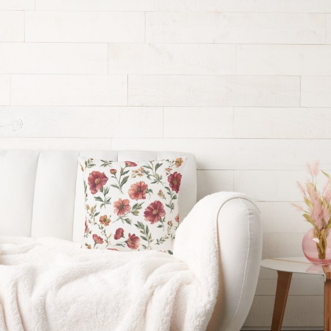 Red Flowers Stripes Cushion (Couch)
