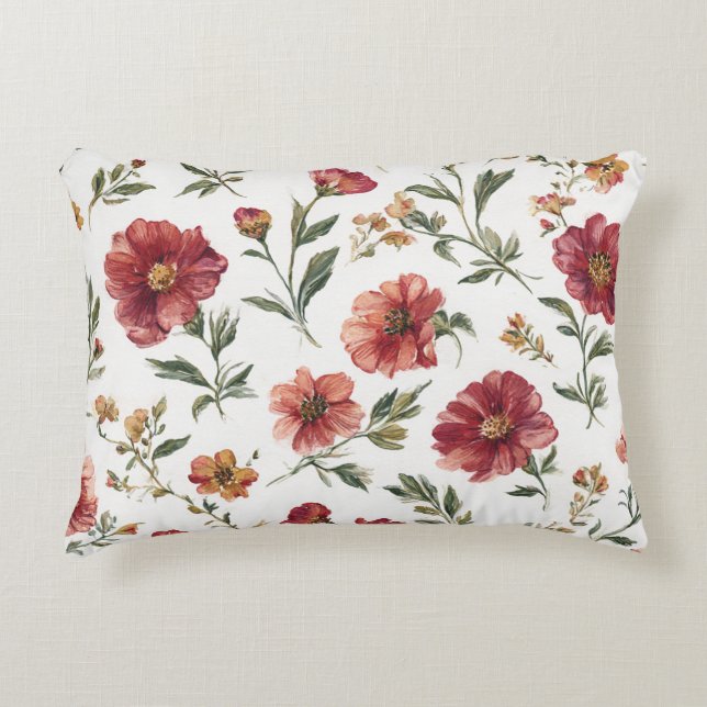 Red Flowers Stripes Decorative Cushion (Front)