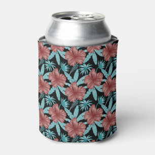 Red flowers tropical seamless pattern &blue leaves can cooler