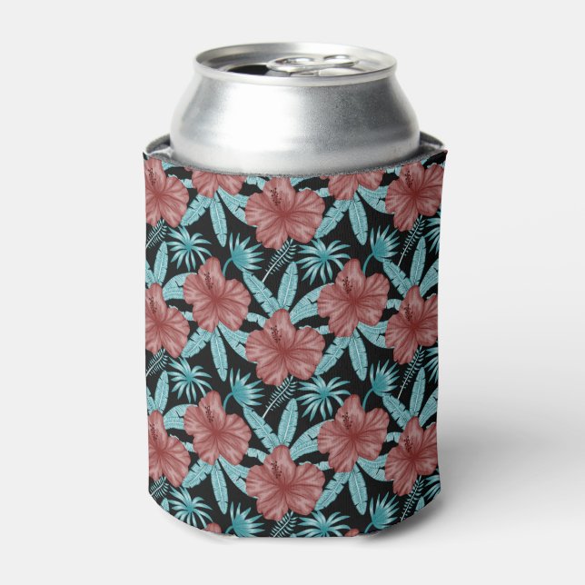 Red flowers tropical seamless pattern &blue leaves can cooler (Can Front)