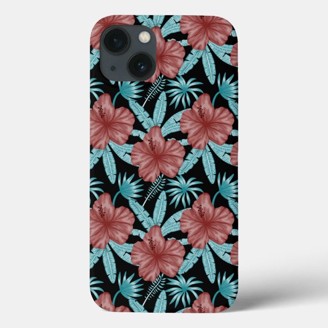 Red flowers tropical seamless pattern &blue leaves Case-Mate iPhone case (Back)