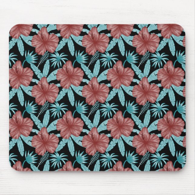 Red flowers tropical seamless pattern &blue leaves mouse mat (Front)