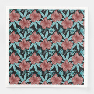Red flowers tropical seamless pattern &blue leaves napkin